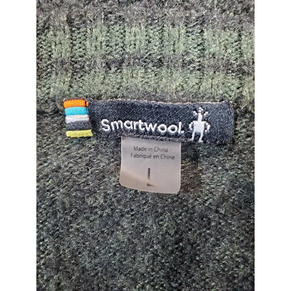 Smartwool Mens Merino Wool Blend‎ Textured Crewneck Sweater Green Large Raglan